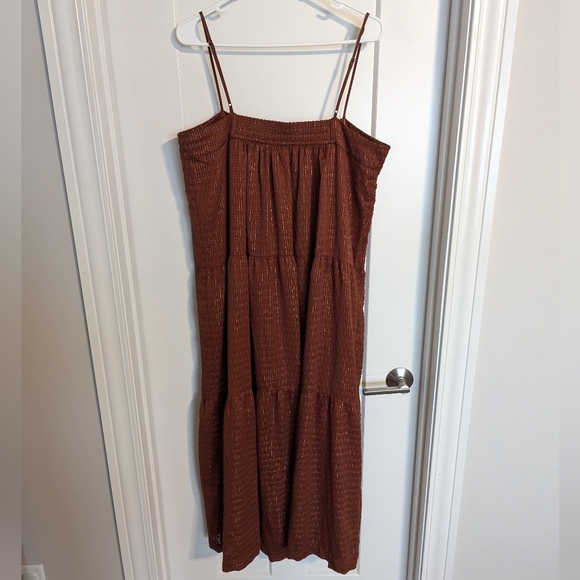DKNY Metallic Thread Tiered Midi Dress - Burnt Orange Rust - sz L - Picture 4 of 6